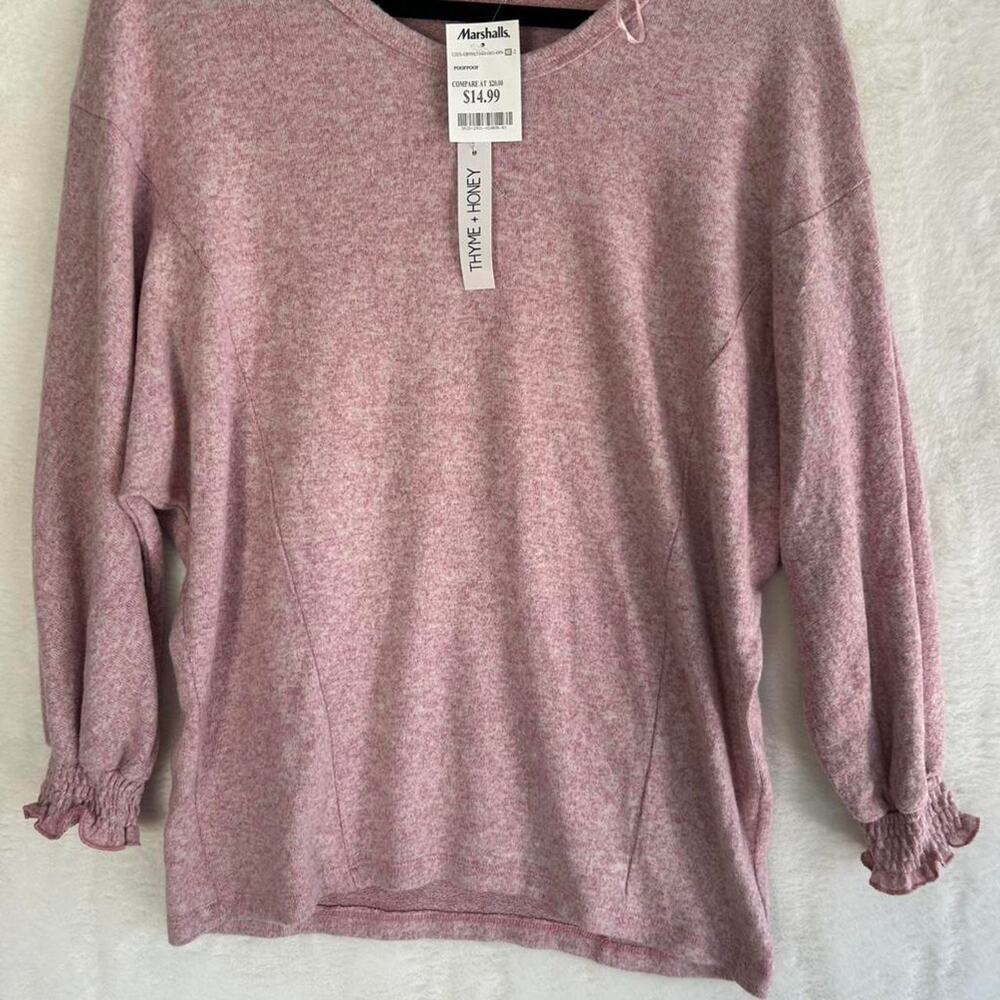 Thyme‎ + Honey Womens Marled Knit Pullover Top Smocked Ruffle Cuff NWT Size M